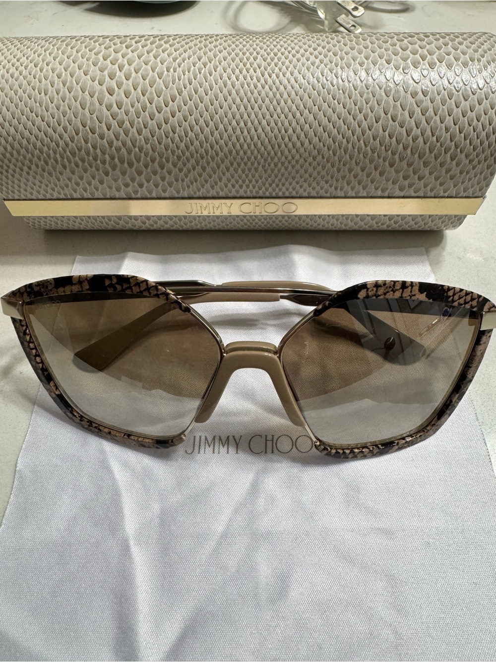 Authentic Jimmy Choo Beige and Brown Tortoiseshell Oversized Sunglasses